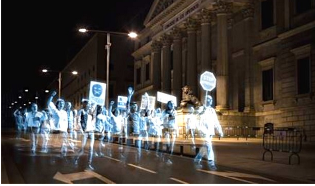 First Hologram Protest in History Held Against New, Draconian Laws In Spain