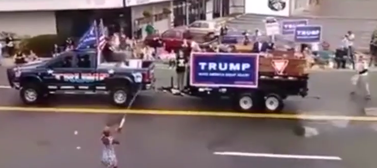 Trump Float Attacked by Group of Protestors