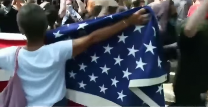 Old Woman Carry American Flag Dragged by Antifa Thugs, No Arrests [VIDEO]