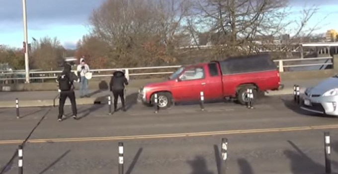 Antifa Commie Meets Karma in the Form of a Red Truck